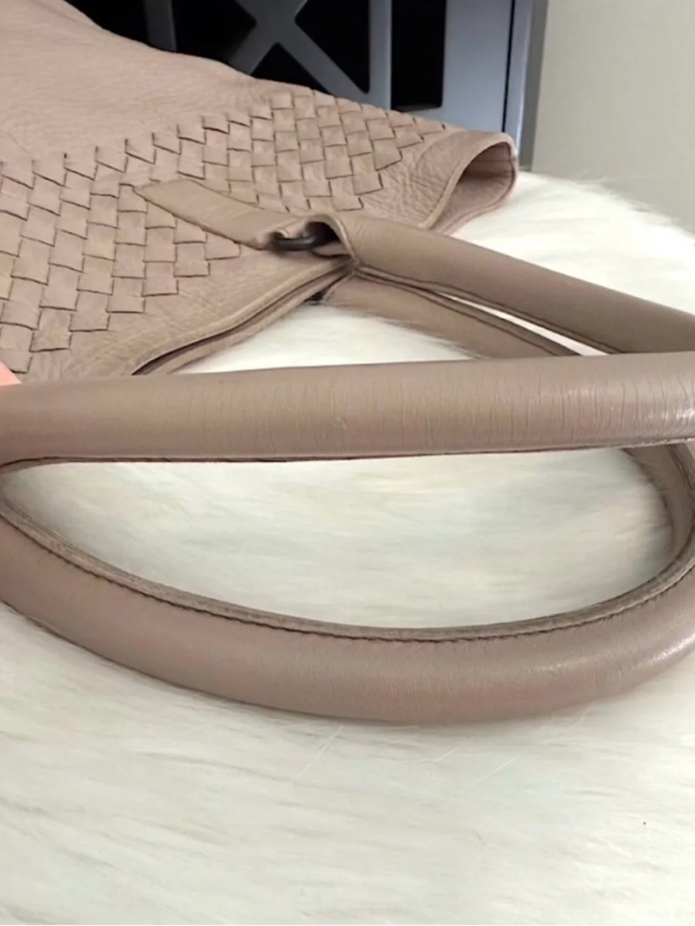 Auth BOTTEGA VENETA beige pink Taupe shoulder Tote Bag INTRECCIATO Woven leather